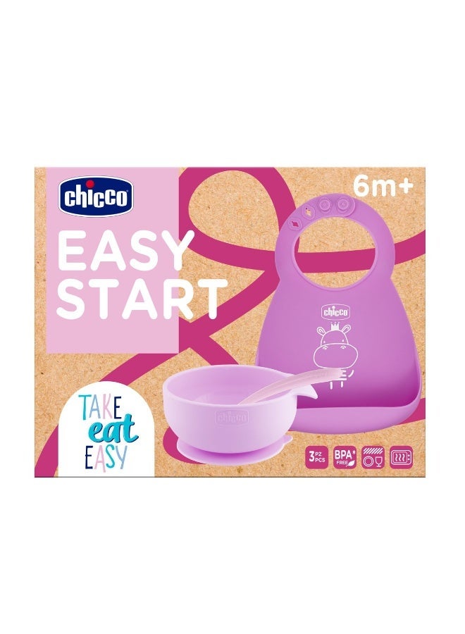 Chicco Easy Start Silicone Weaning Food Set 6m+, Pink - Image 1